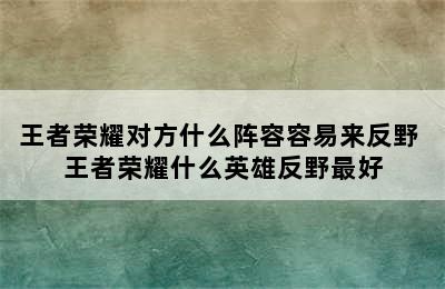 王者荣耀对方什么阵容容易来反野 王者荣耀什么英雄反野最好